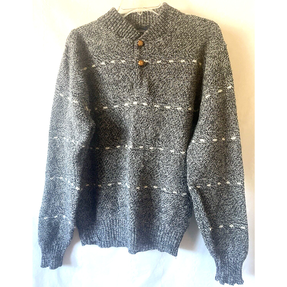 VTG Boat House Row Sweater Mens Sz M Gray Wool Knit Pullover Skier Bottom Collar